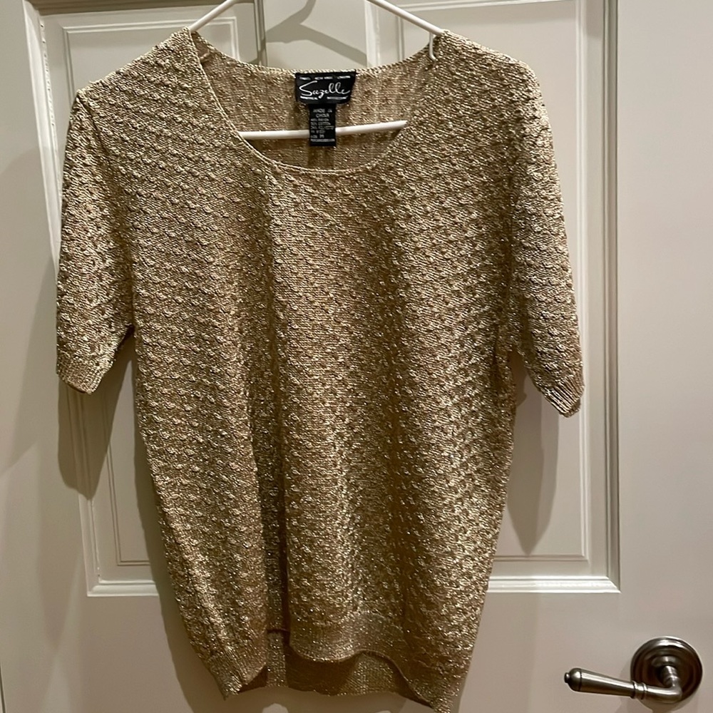 Suzelle Vintage Gold Glitter Knit Top Size Medium